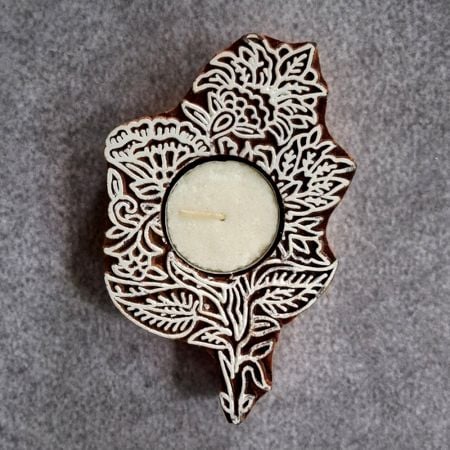 Beautiful Handcrafted Wooden Floral T Light Decor